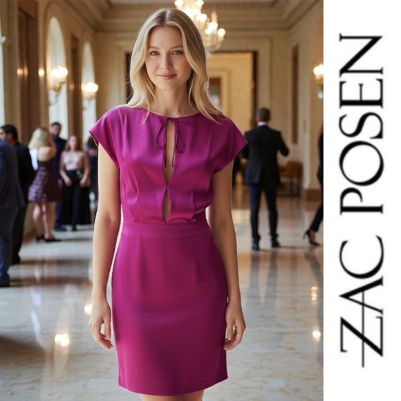 Zac Posen Dresses & Skirts - Zac Posen Magenta Silk Keyhole Mini Dress, Size 4, MSRP $1375